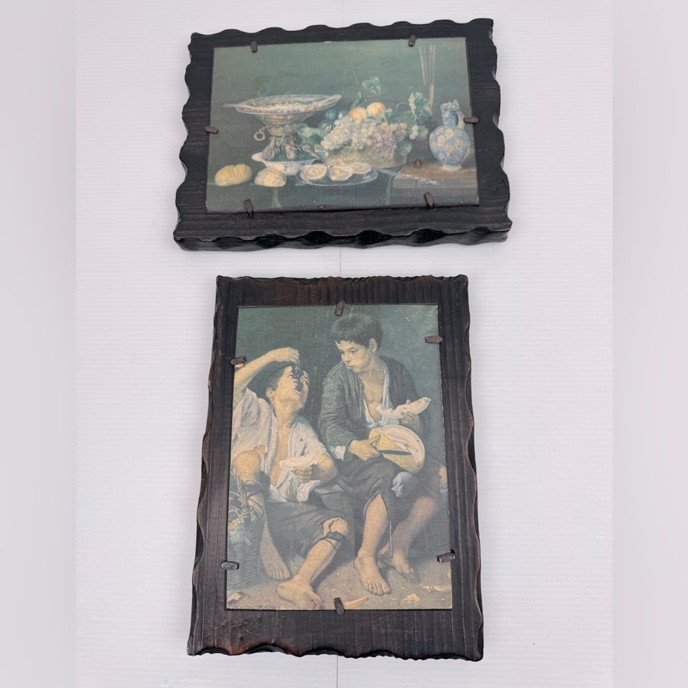 VTG Lot Of 2 LOBECO ART of SPAIN Handcrafted  WALL DECOR Dark WOOD Art Deco Folk